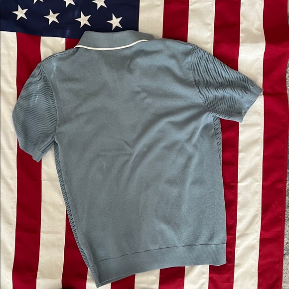 Blue Short Sleeve Button-Up Polo Shirt - Picture 4 of 6